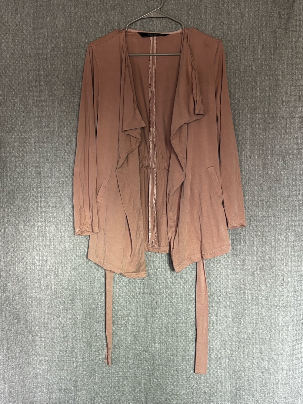 Stoosh Women’s Medium Dusty Rose Draped Open Front Tie Waist Cardigan/Jacket